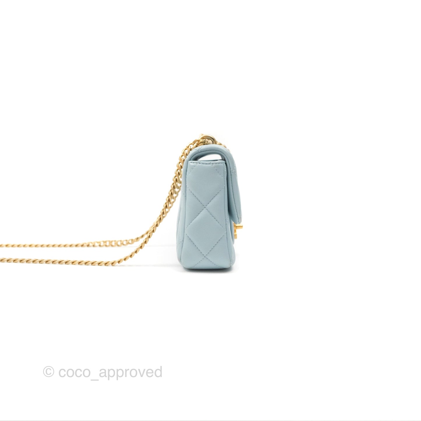 Chanel Quilted Enamel Pending CC Mini Square Flap Baby Blue Lambskin 22P