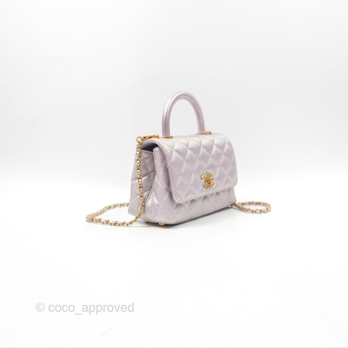 Chanel Mini Coco Handle Quilted Iridescent Purple Caviar Gold Hardware