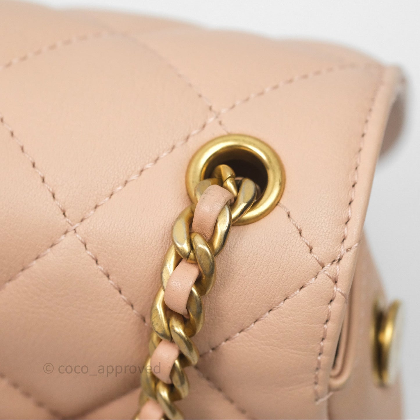 Chanel Messenger Bag Beige Pink Calfskin Aged Gold Hardware