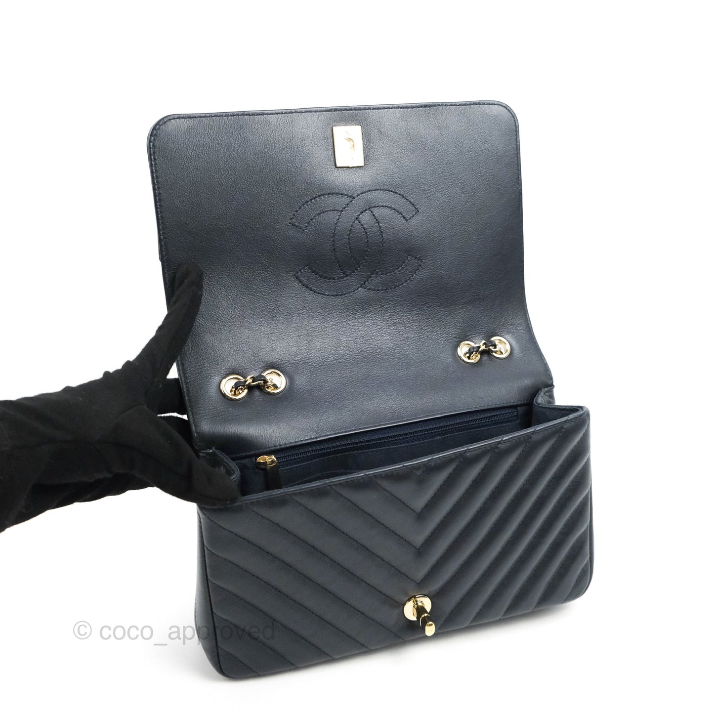 Chanel Medium Statement Chevron Flap Bag Navy Calfskin Gold Hardware