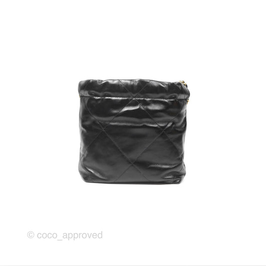 Chanel 22 Mini Bag Black Crumpled Calfskin White Lacquered Metal Logo