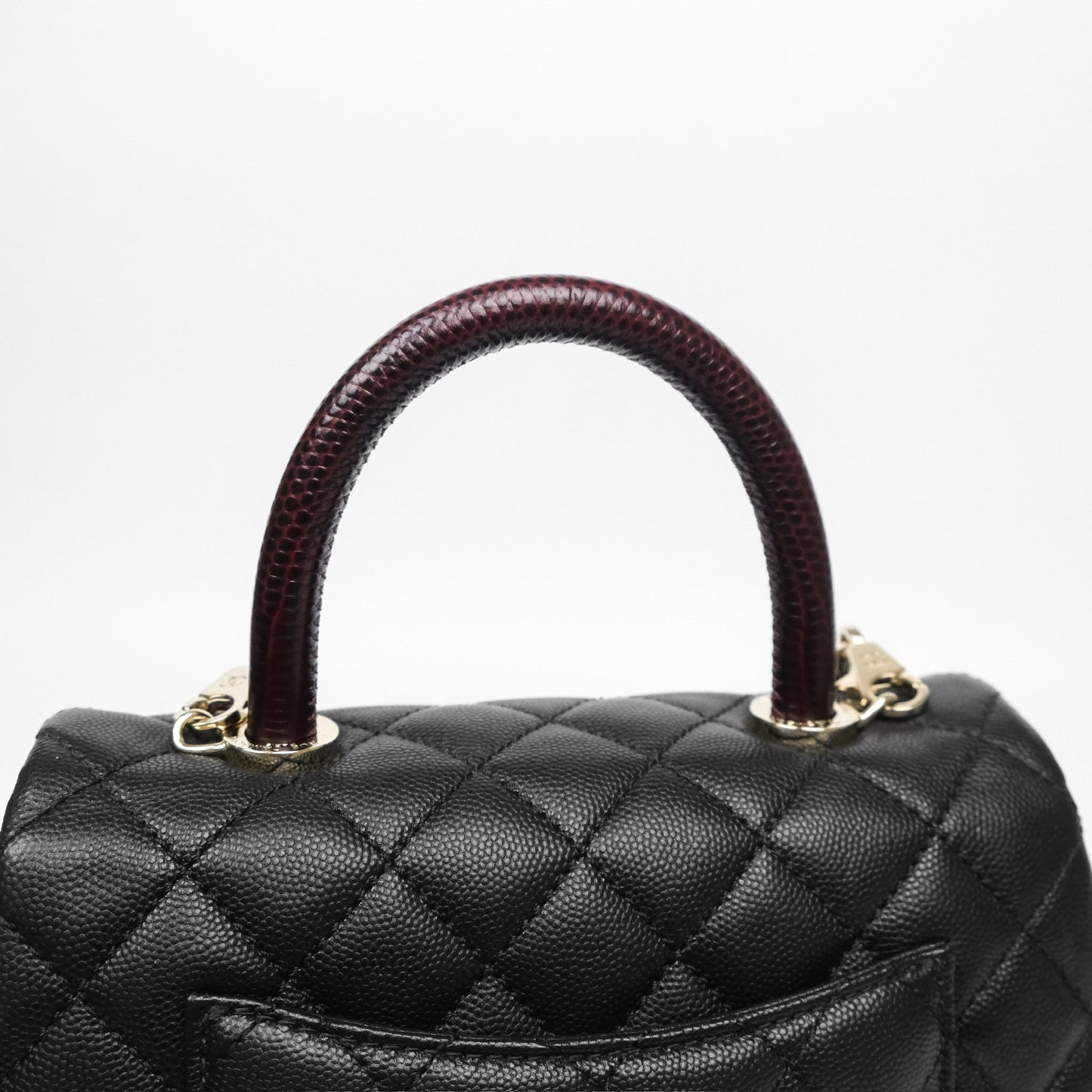 Chanel Small Coco Handle Quilted Black Caviar Gold Hardware Lizard Handle