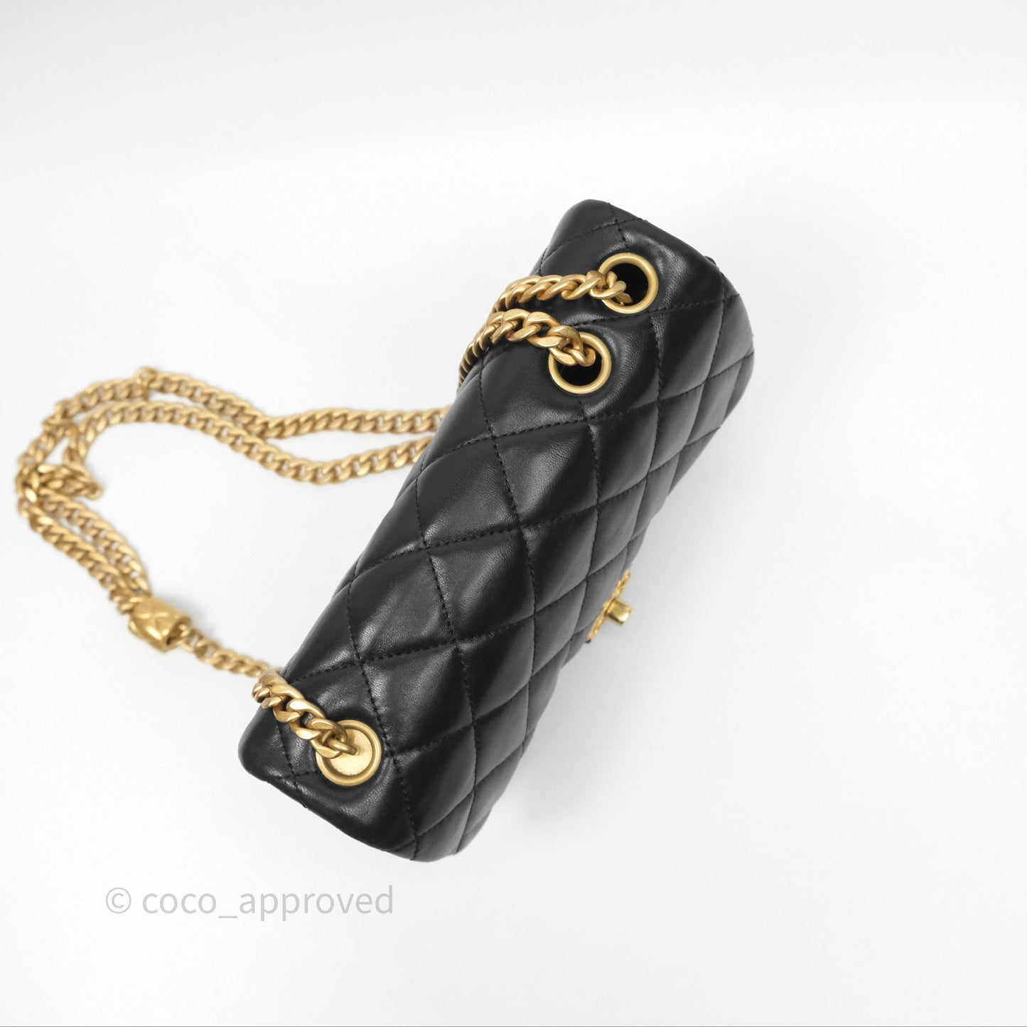 Chanel Small All Slide Adjustable Chain Flap Bag Black Lambskin Aged Gold Hardware 22K