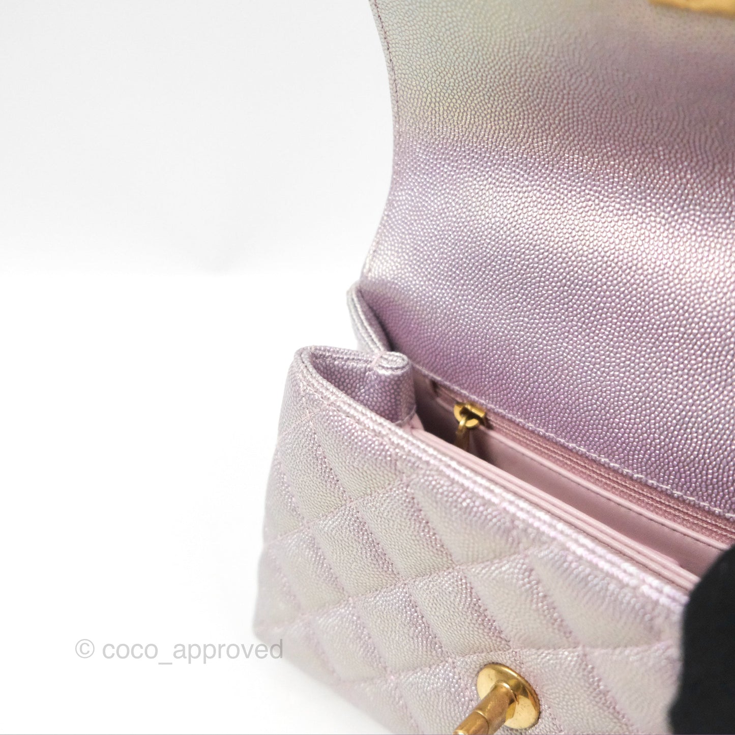 Chanel Mini Coco Handle Quilted Iridescent Purple Caviar Gold Hardware