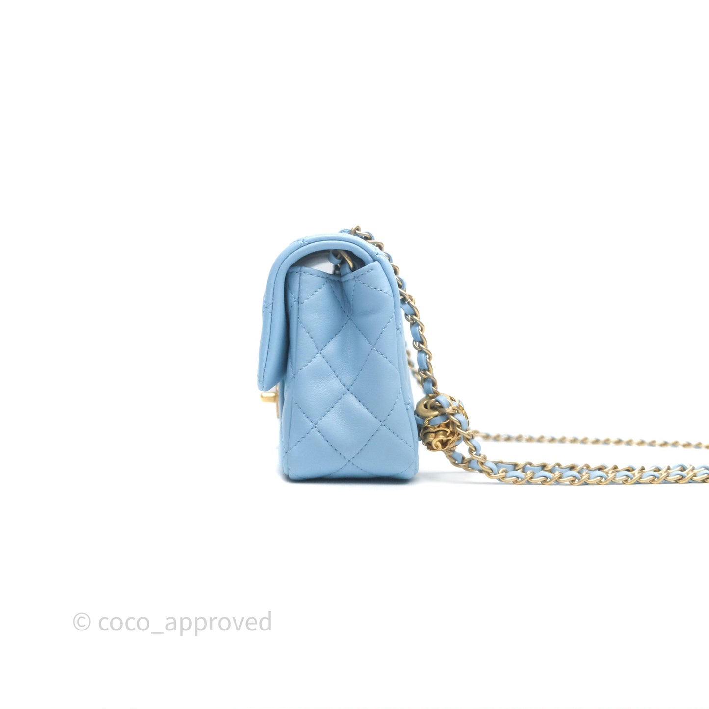 Chanel Mini Rectangular Pearl Crush Quilted Blue Lambskin Aged Gold Hardware