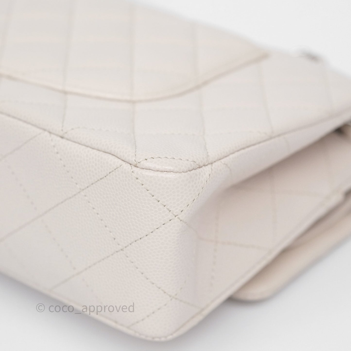 Chanel Classic M/L Medium Flap Quilted Stone Ivory Caviar Silver Hardware