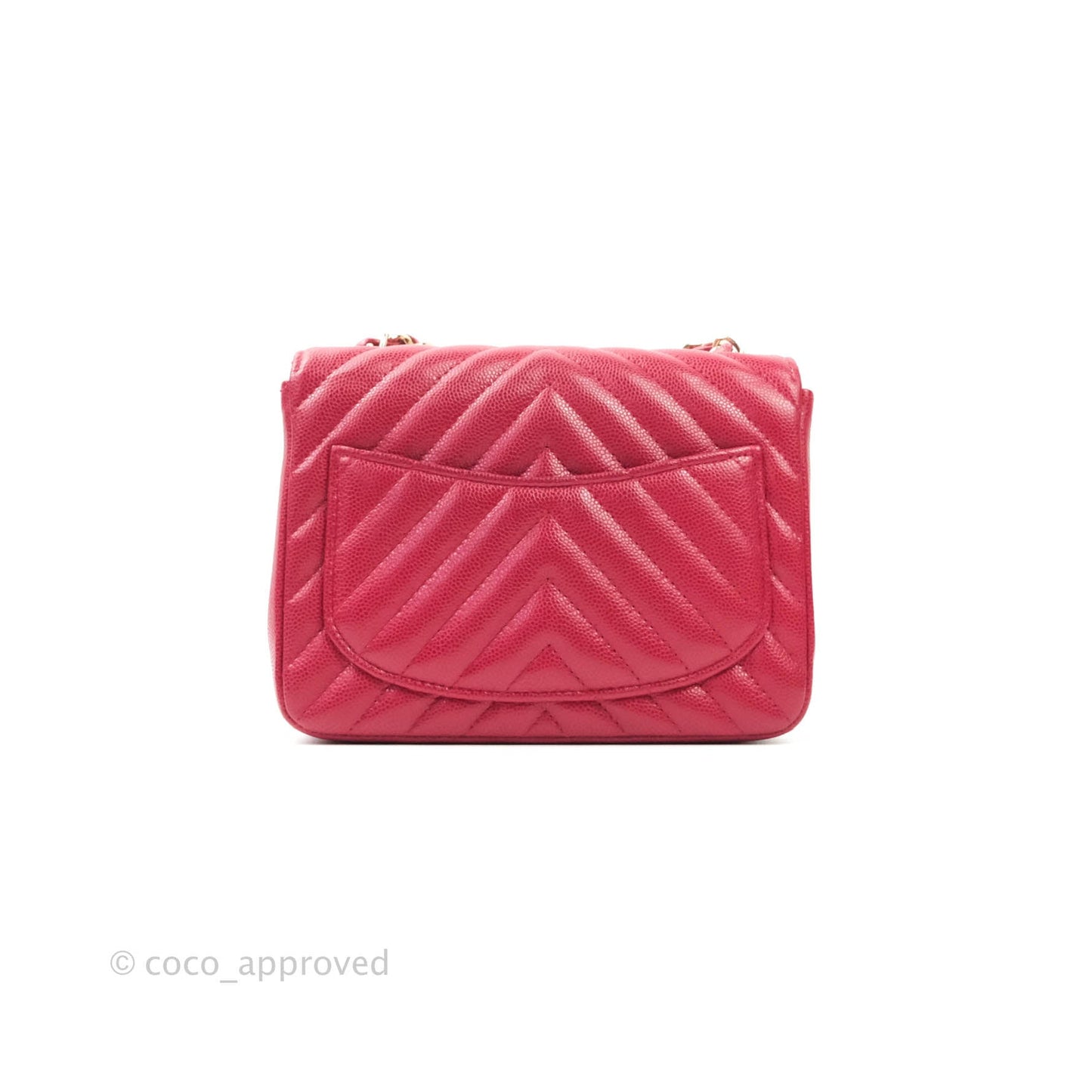 Chanel Mini Square Red Chevron Caviar Gold Hardware 18B