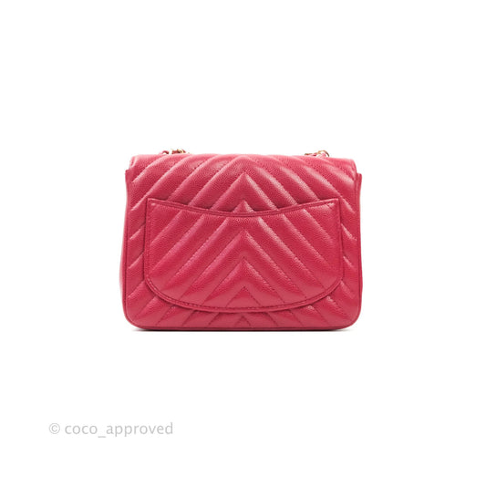Chanel Mini Square Red Chevron Caviar Gold Hardware 18B