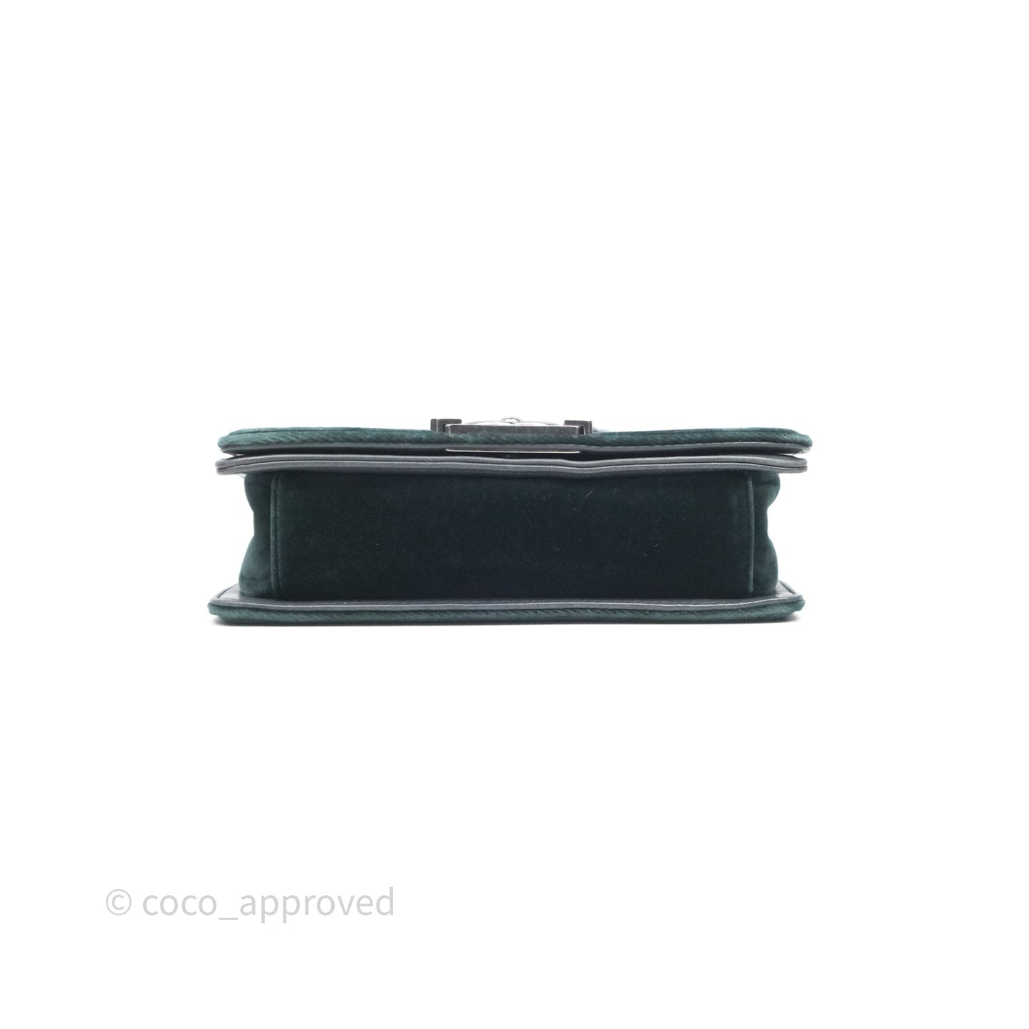 Chanel Small Boy Quilted Dark Green Velvet Ruthenium Hardware