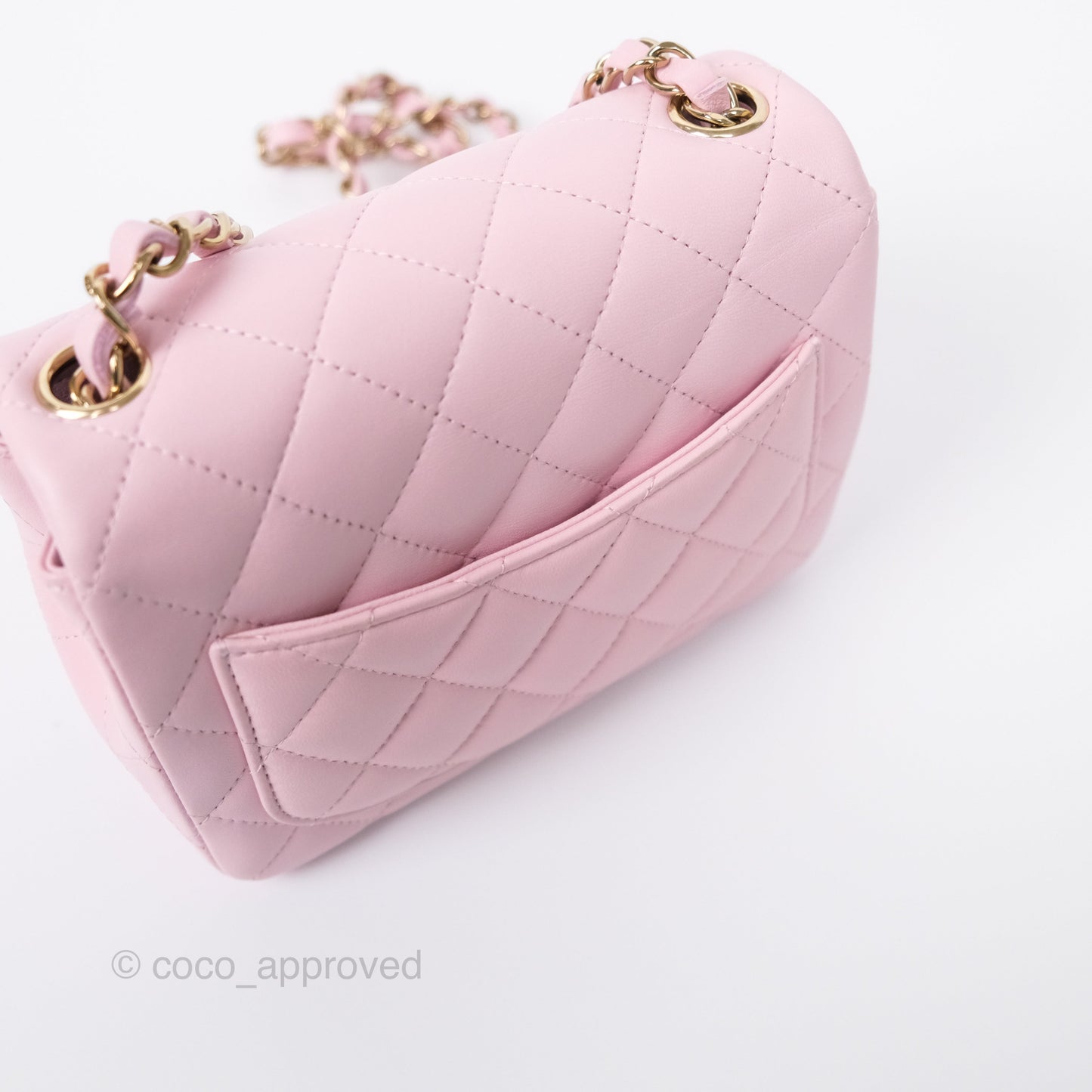 Chanel Mini Square Flap Quilted Pink Lambskin Gold Hardware