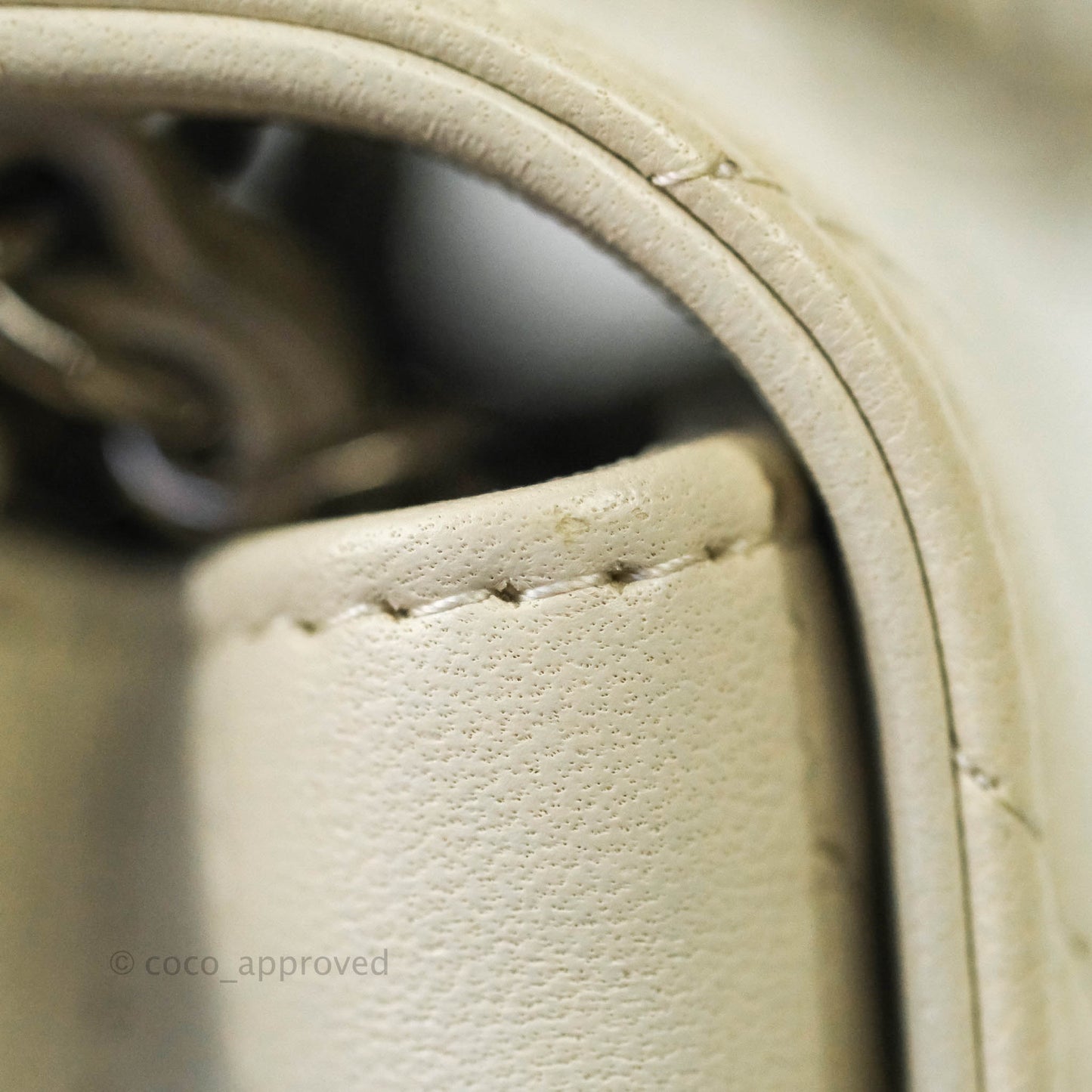 Chanel Mini Square Chevron Ivory Cream Lambskin Silver Hardware