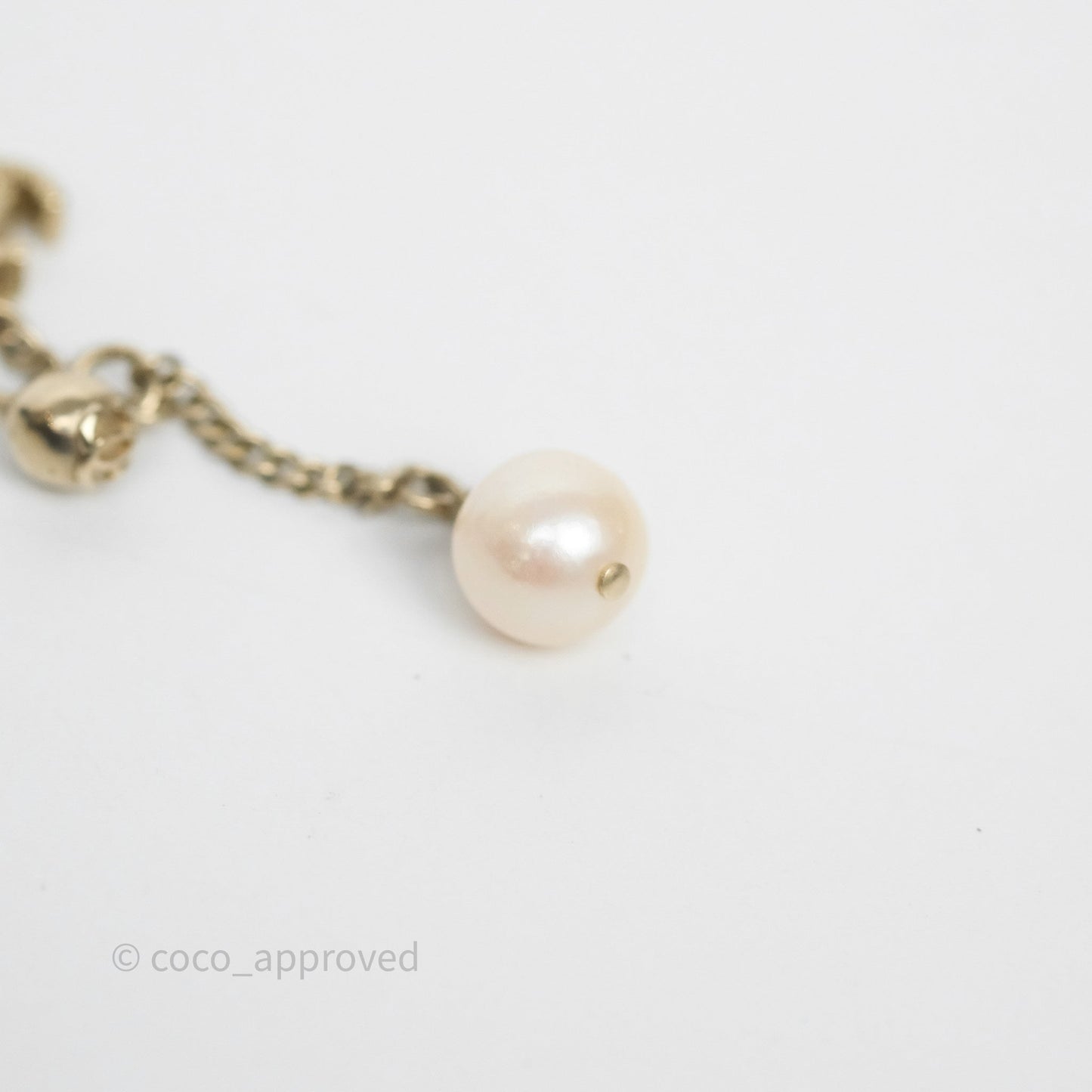 Chanel CC Pearl Drop Earrings Gold Tone