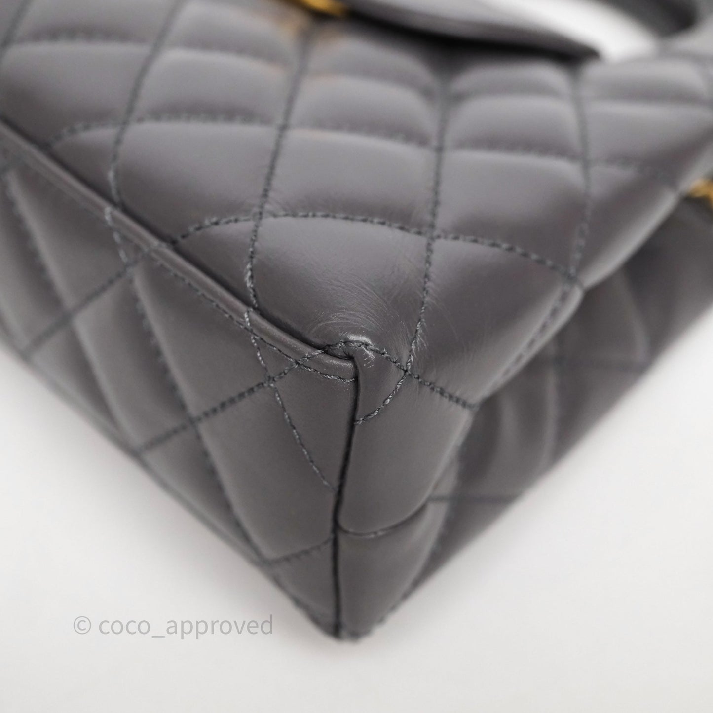 Chanel Kelly Bag Quilted Grey Shiny Crumpled Calfskin Aged Gold Hardware