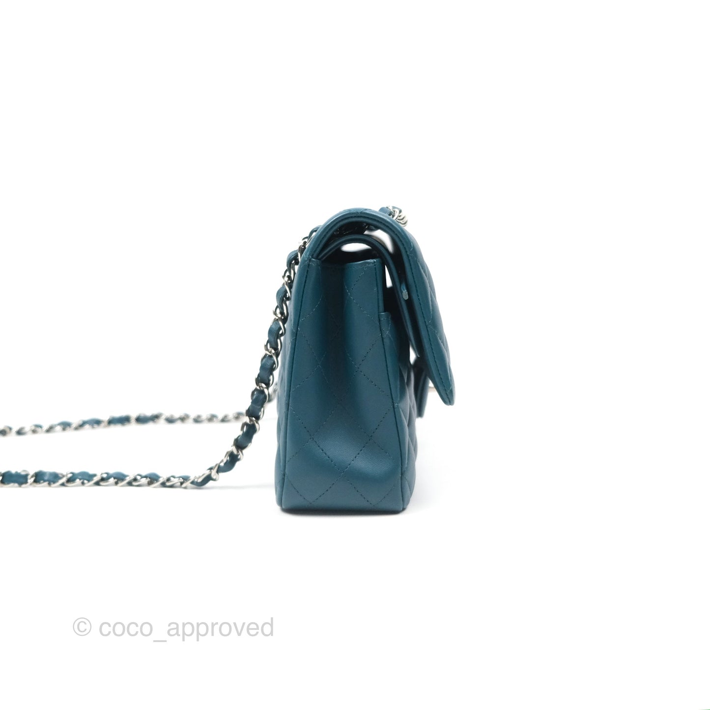 Chanel Classic M/L Medium Flap Quilted Teal Lambskin Silver Hardware
