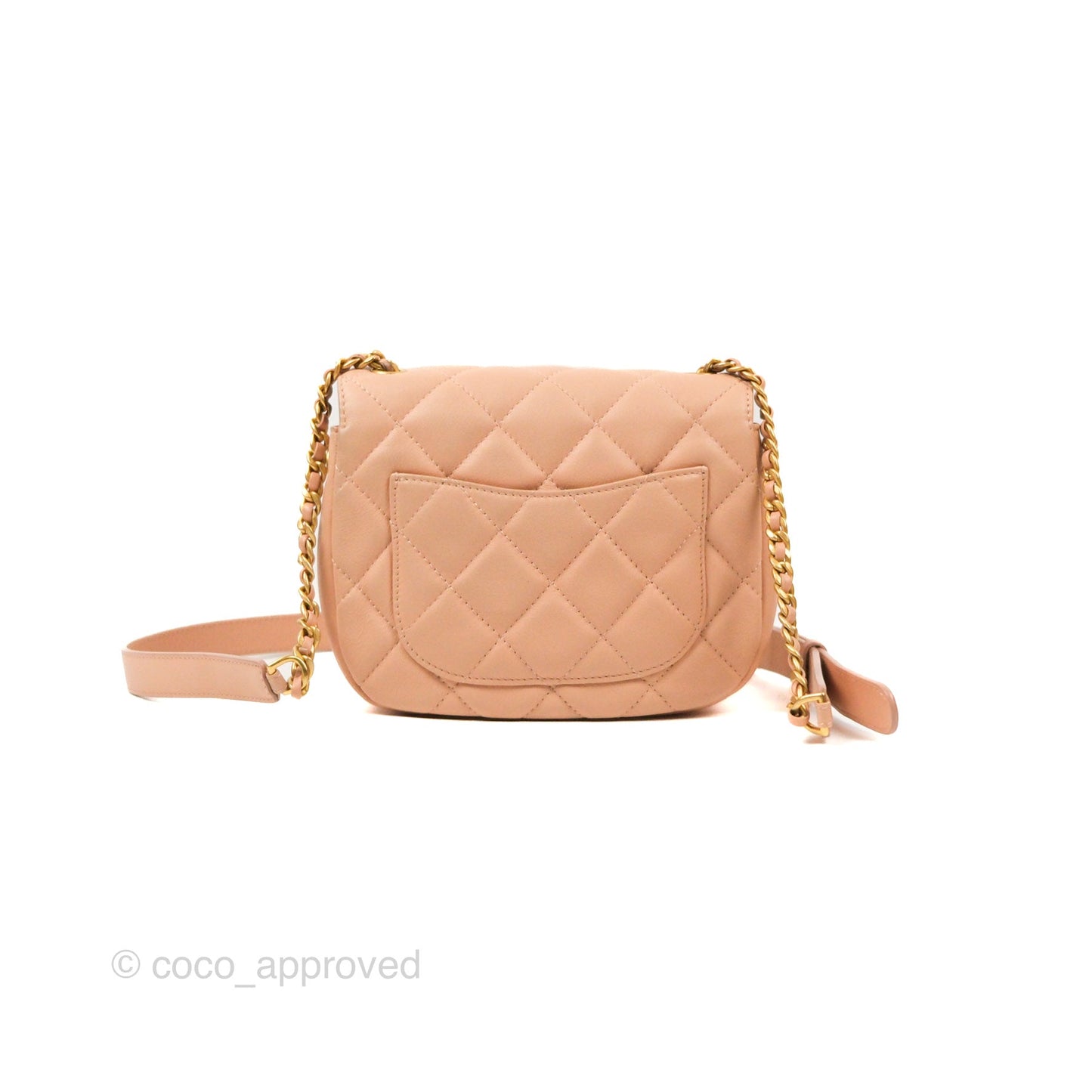 Chanel Messenger Bag Beige Pink Calfskin Aged Gold Hardware