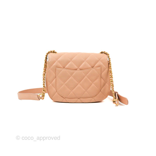 Chanel Messenger Bag Beige Pink Calfskin Aged Gold Hardware