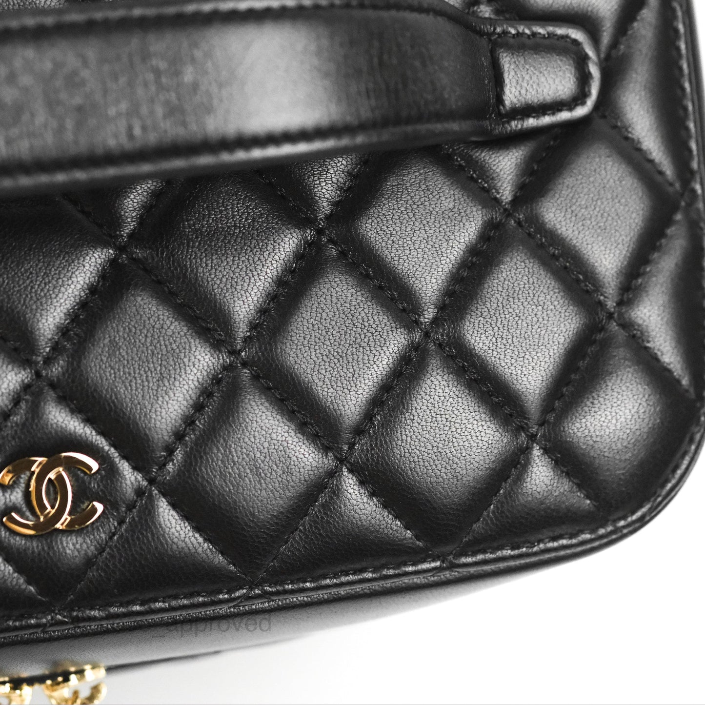 Chanel Classic Cosmetic Vanity Pouch Quilted Black Lambskin Gold Hardware