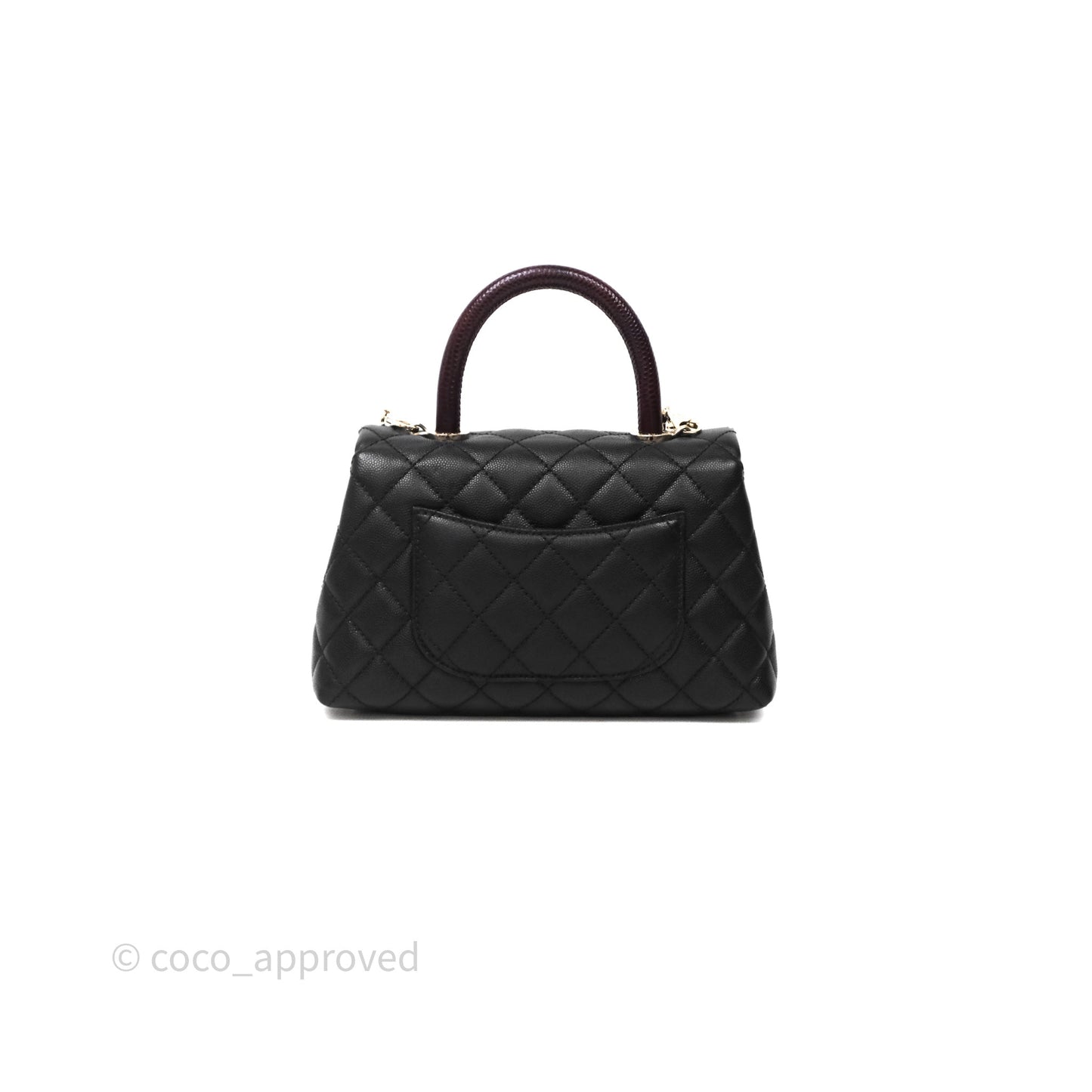 Chanel Small Coco Handle Quilted Black Caviar Aged Gold Hardware Lizard Handle