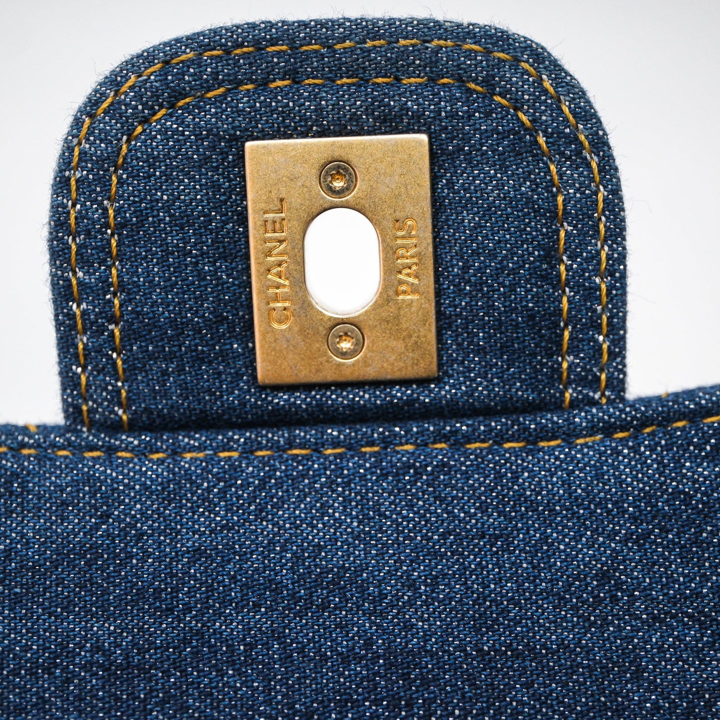 Chanel Square Flap Bag Denim Aged Gold Hardware