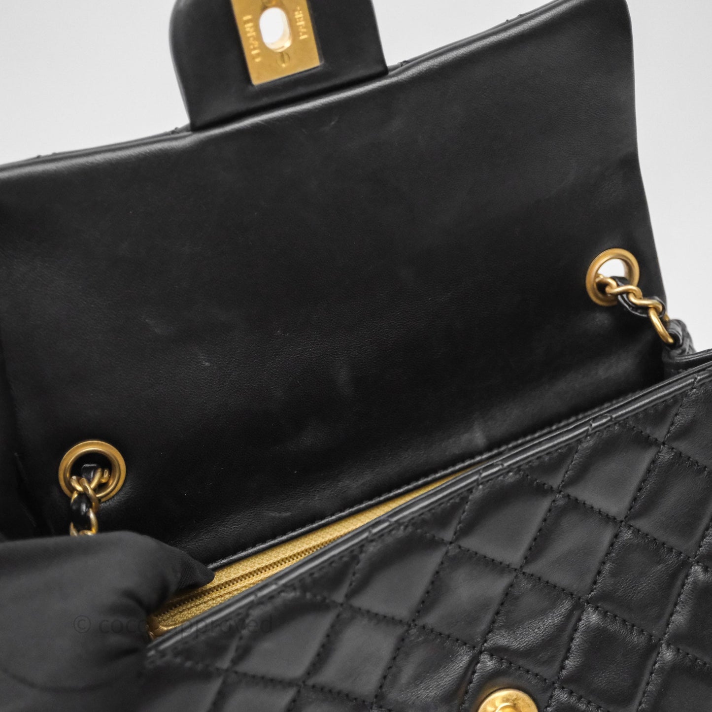 Chanel Mini Rectangular Pearl Crush Quilted Black Lambskin Aged Gold Hardware