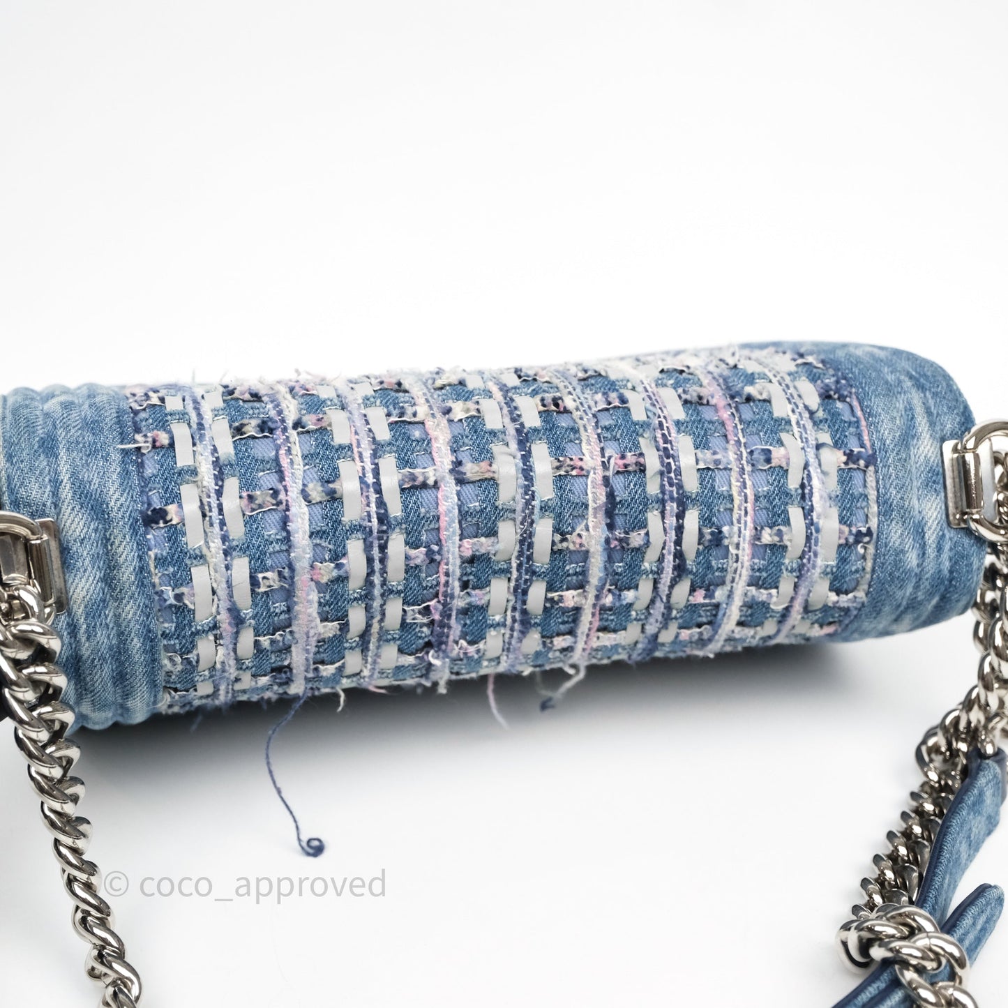 Chanel Medium Boy Blue Denim Tweed Silver Hardware