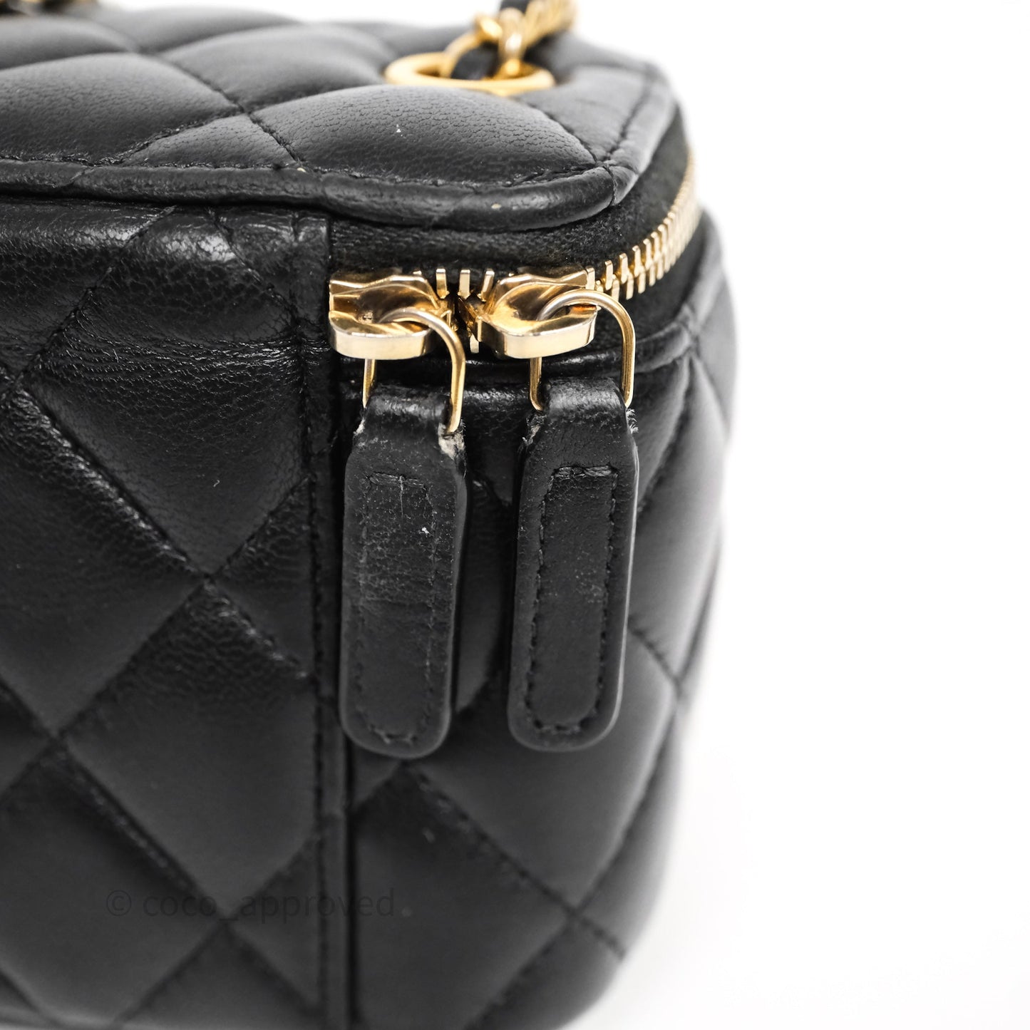 Chanel Mini Black Lambskin Vanity Pearl Crush With Chain Gold Hardware