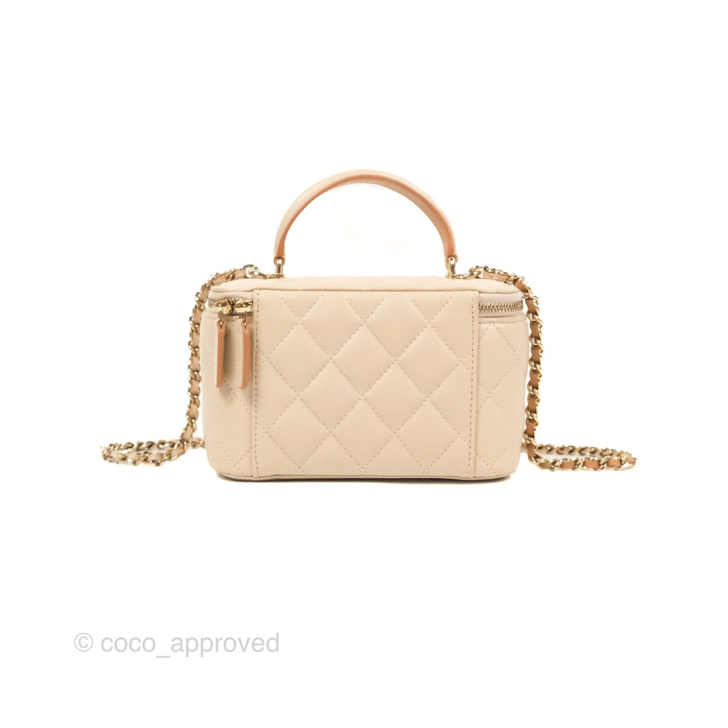 Chanel Vanity Rectangular Top Handle Ecru/Beige Lambskin Gold Hardware 23P