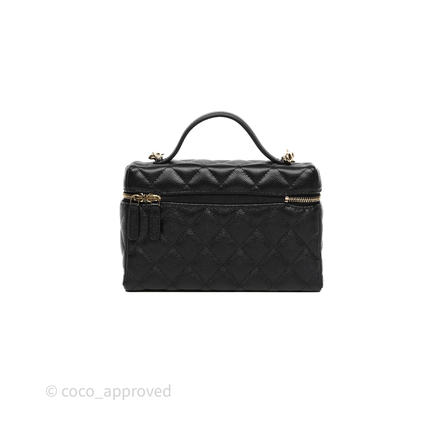 Chanel Top Handle Long Vanity with Chain Black Caviar Gold Hardware