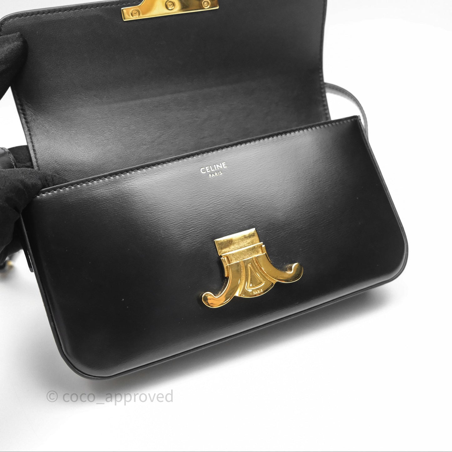 Celine Triomphe Shoulder Bag Black Calfskin