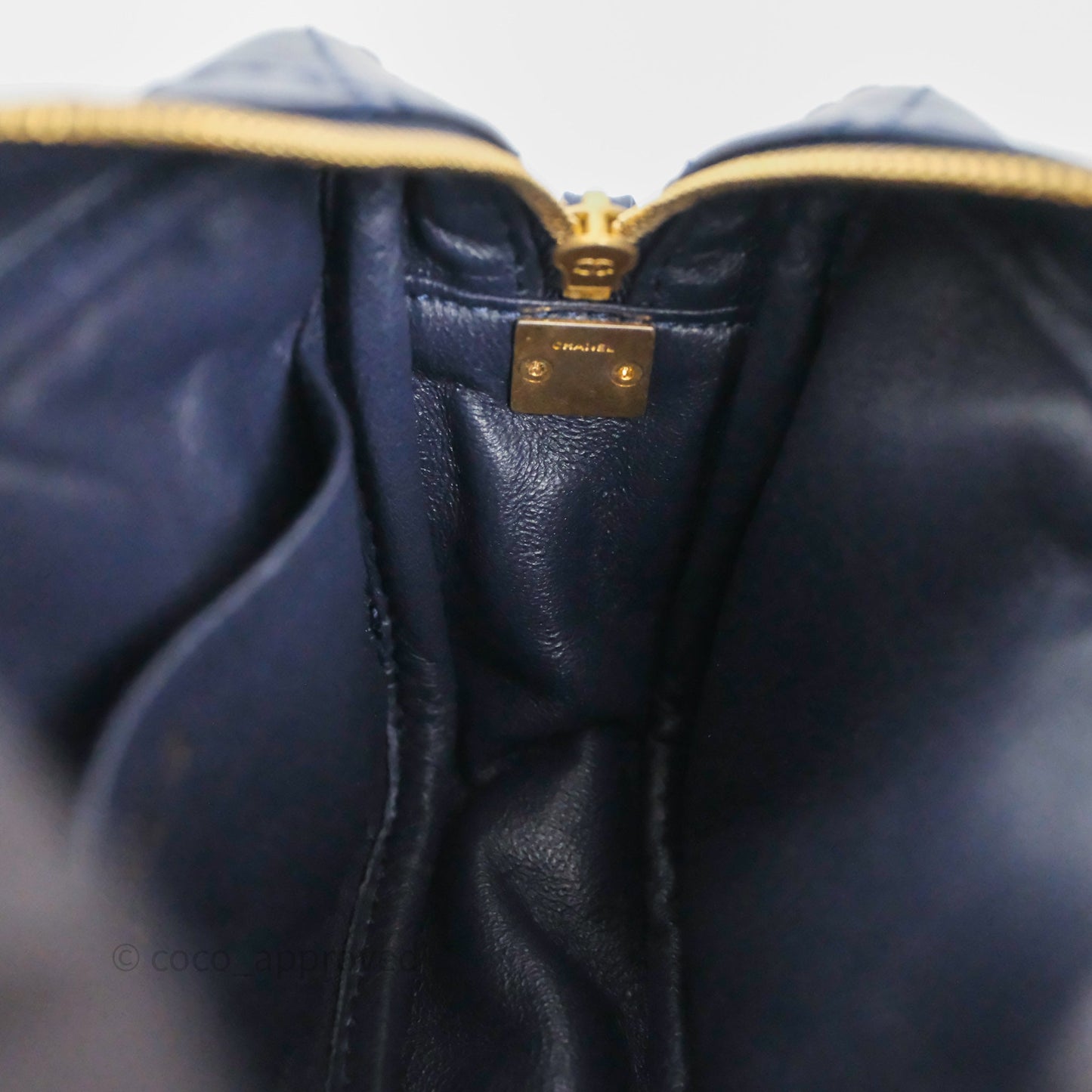 Chanel Quilted Mini Reissue Camera Case Navy Aged Calfskin Aged Gold Hardware