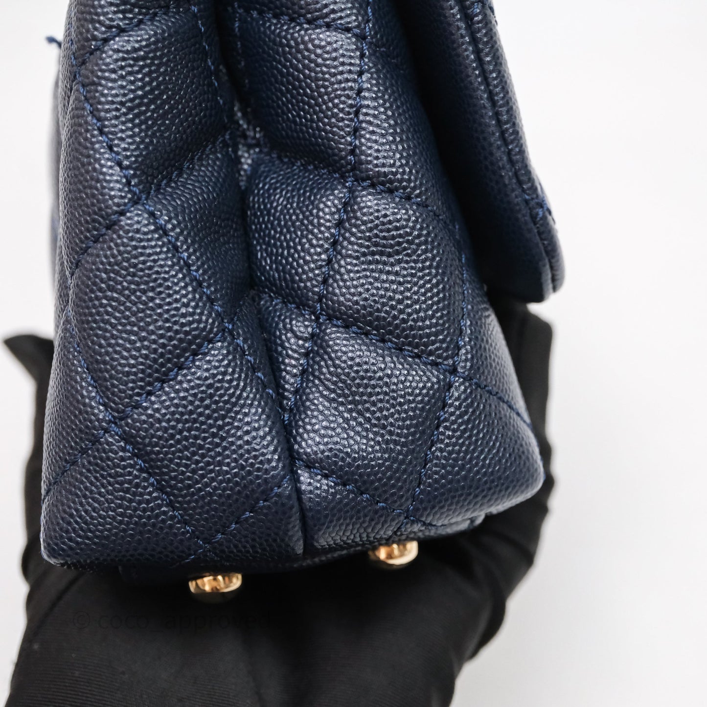 Chanel Mini Coco Handle Quilted Navy Caviar Gold Hardware Lizard Embossed Handle