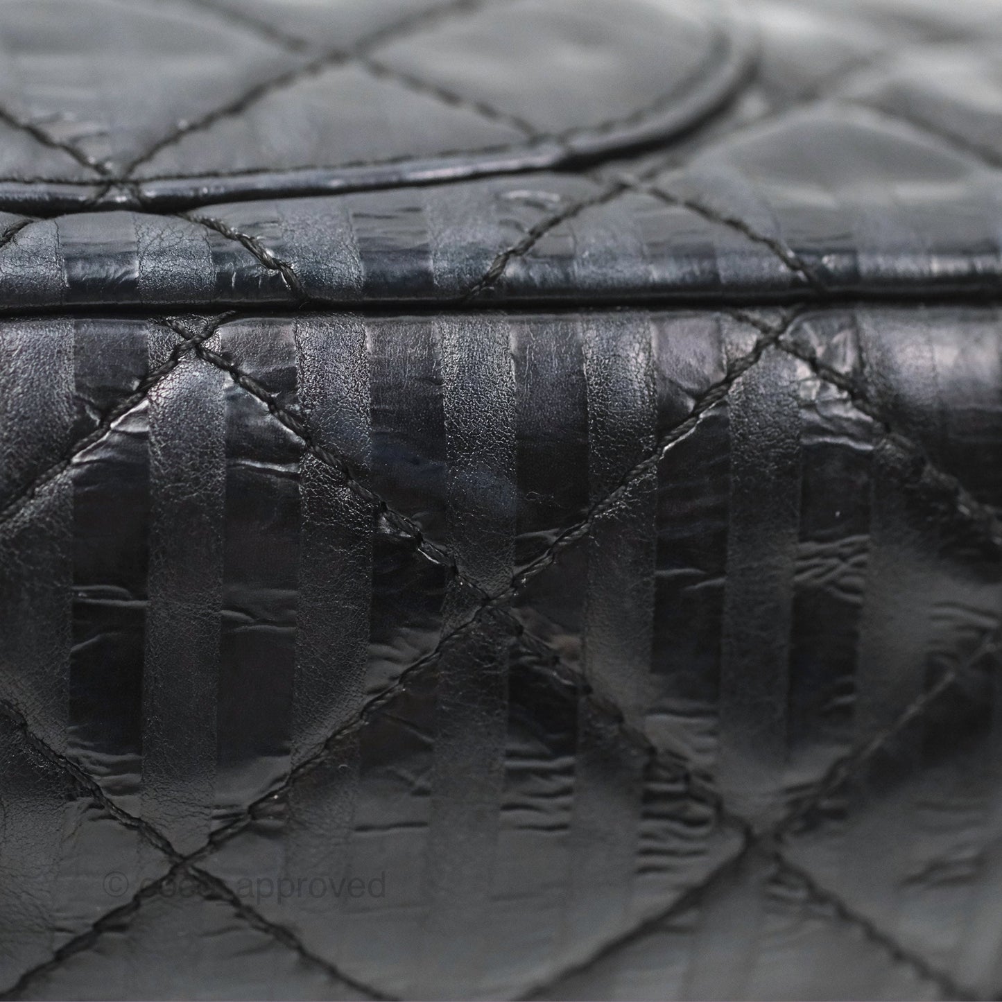Chanel Reissue 227 Flap Quilted Calfskin Black Striped Dark Silver Hardware
