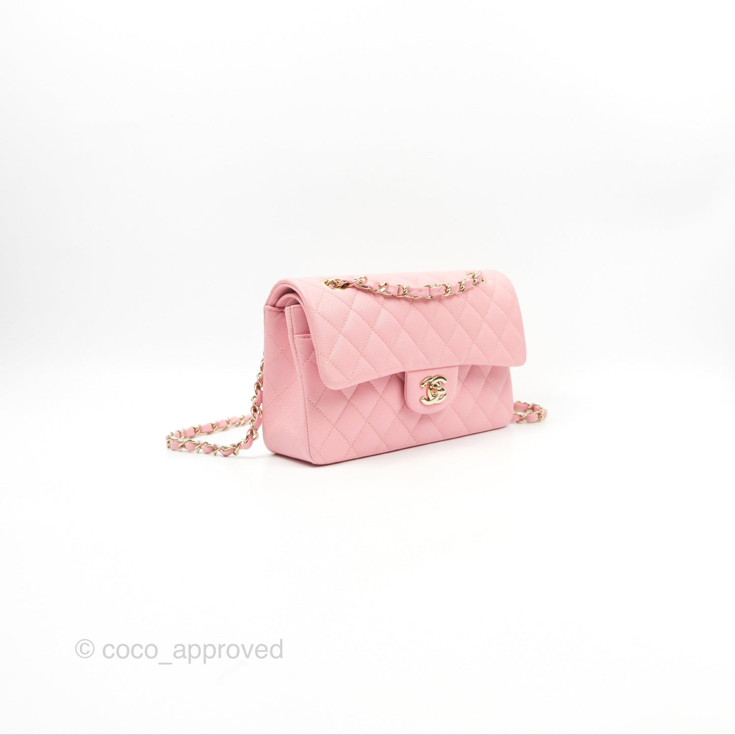 Chanel Small Classic Quilted Flap Sakura Pink Caviar Gold Hardware 22C