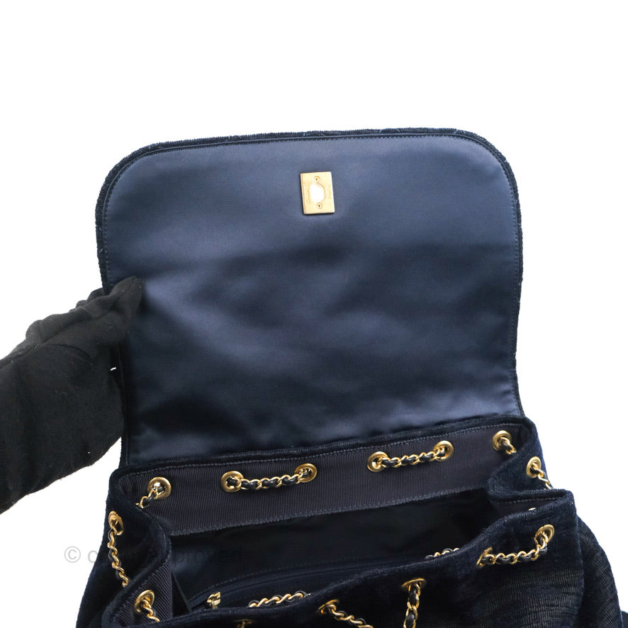 Chanel Parisian Stroll Backpack Wool Velvet Navy