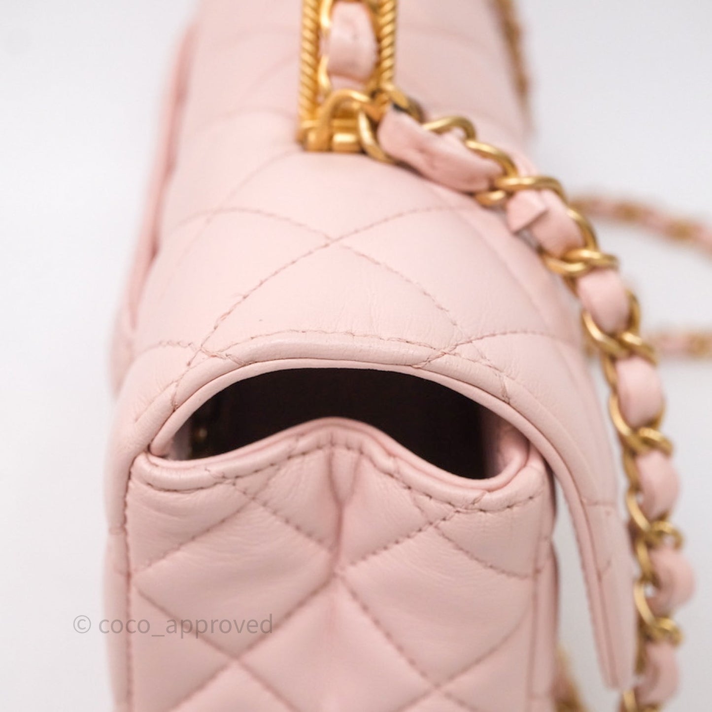 Chanel Top Handle Mini Rectangular Flap Bag Pink Lambskin Aged Gold Hardware