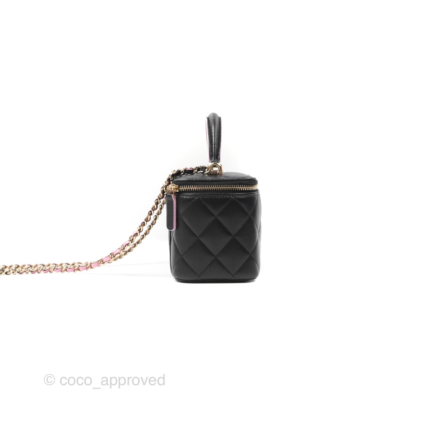 Chanel Vanity Rectangular Top Handle Black Pink Lambskin Gold Hardware