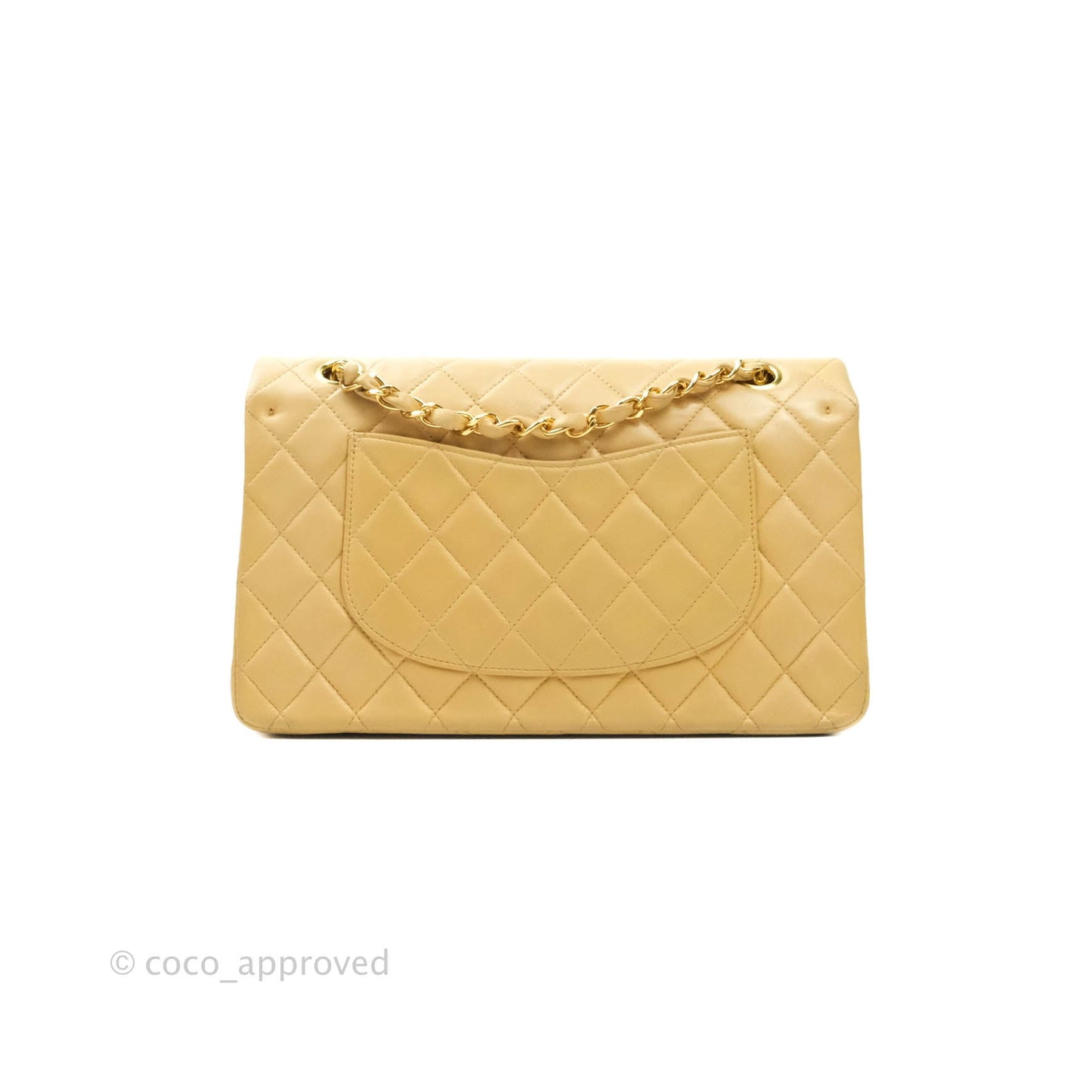 Chanel Vintage M/L Medium Double Flap Bag Beige Lambskin 24K Gold Hardware