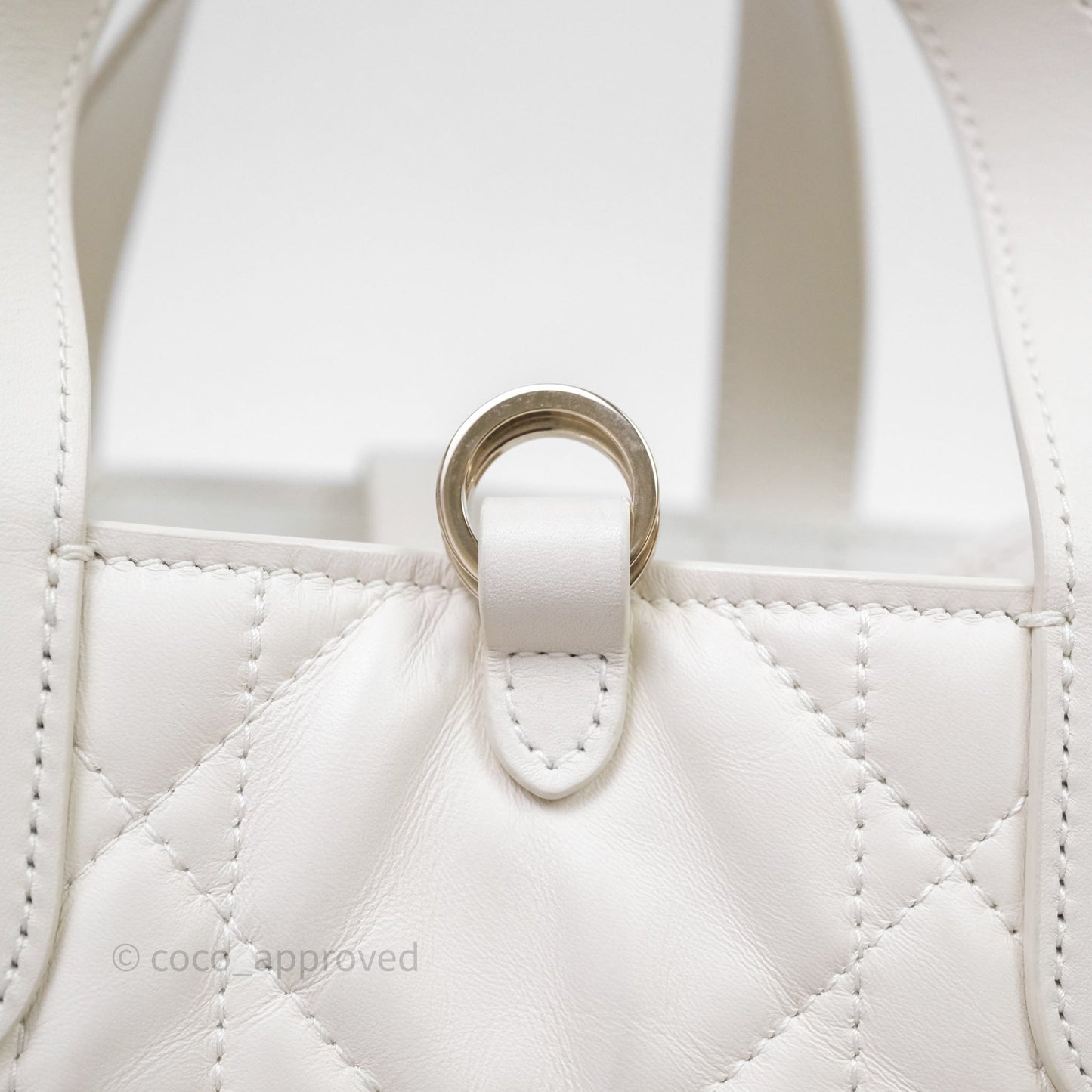 Christian Dior Small Toujours Vertical Tote Bag Latte Macrocannage Calfskin Gold Hardware