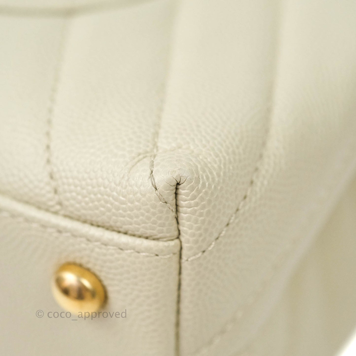 Chanel Mini Coco Handle Chevron Stone White Caviar Aged Gold Hardware