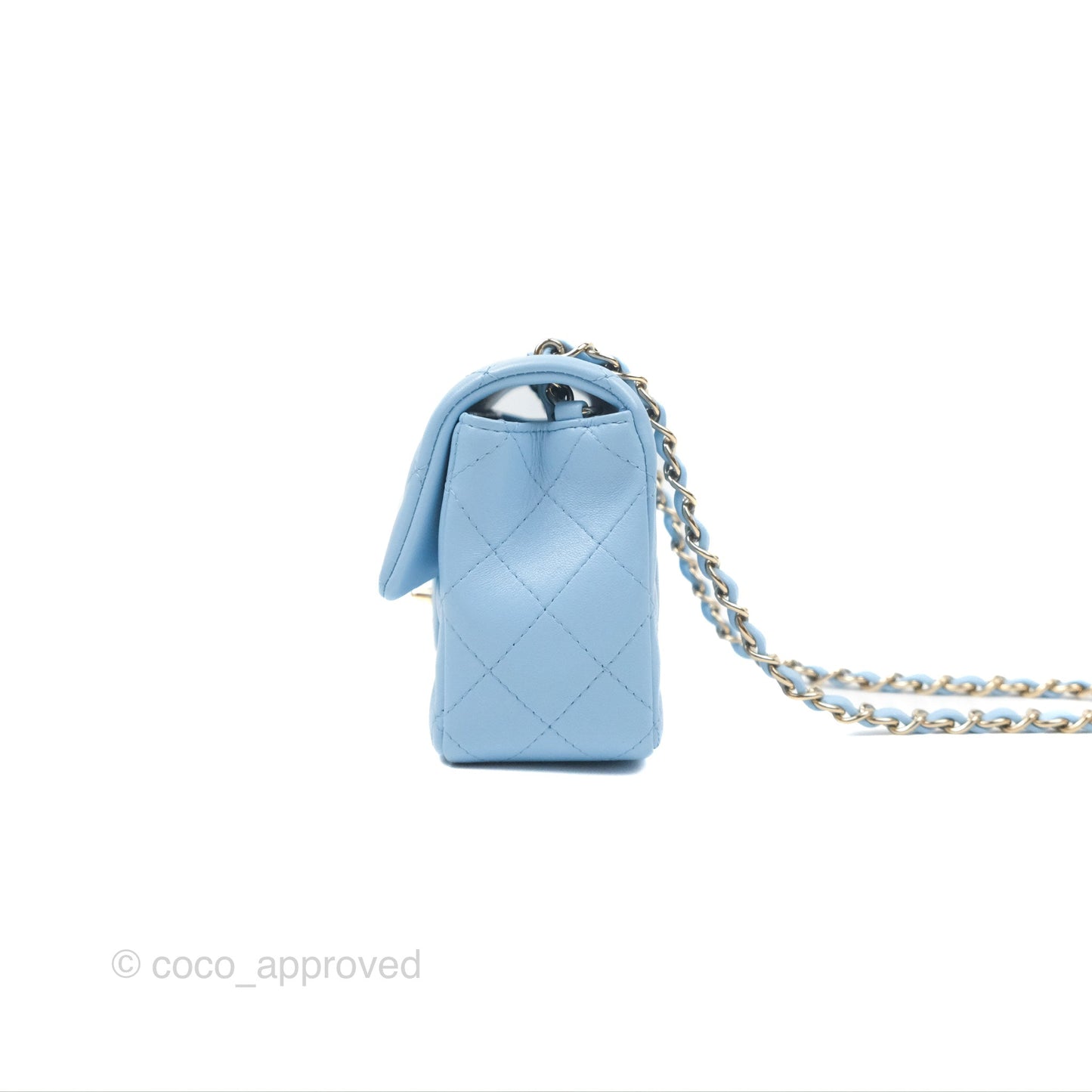 Chanel Quilted Mini Rectangular Flap Light Blue Lambskin Gold Hardware