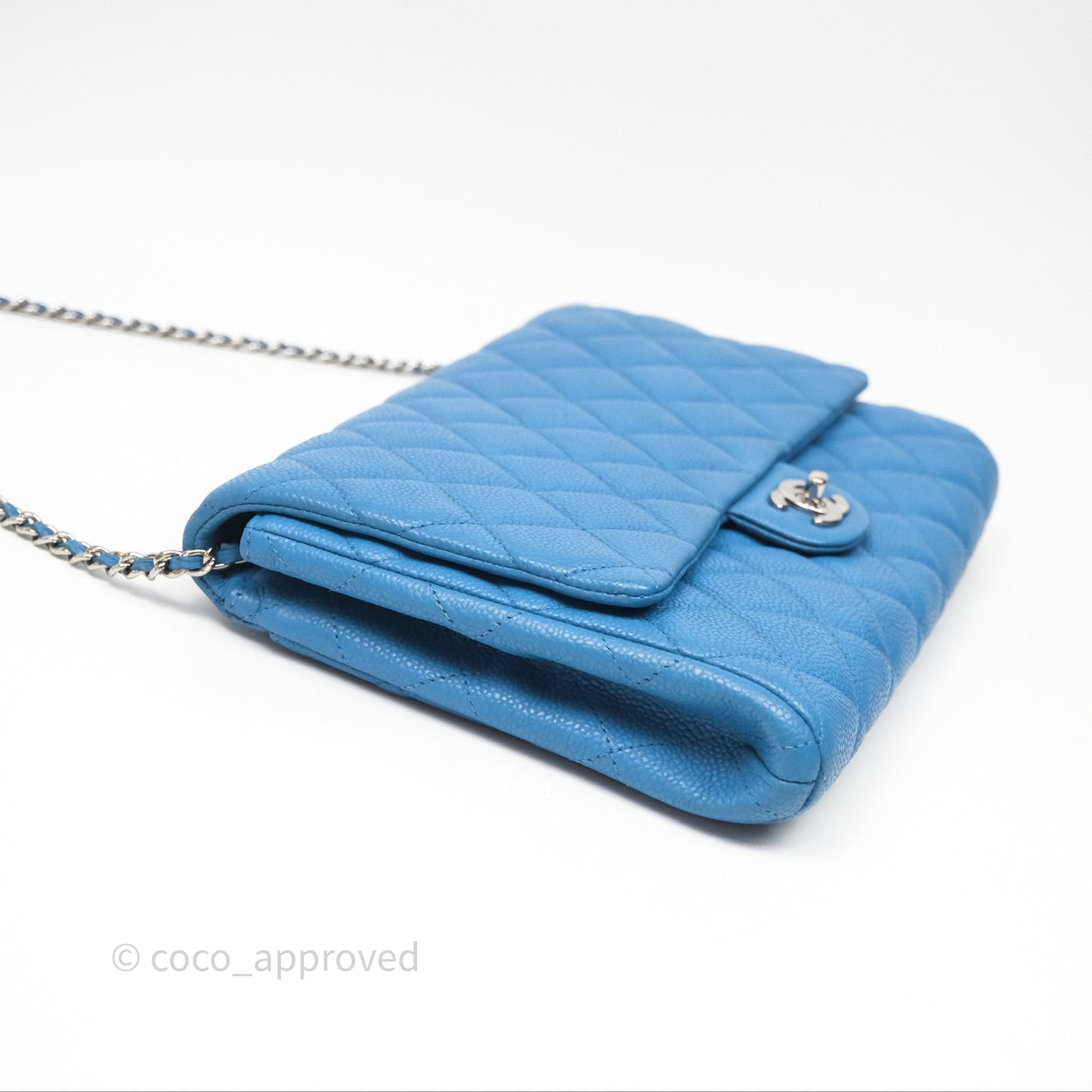 Chanel Quilted Clutch with Chain Caviar Azul Sliver Hardware