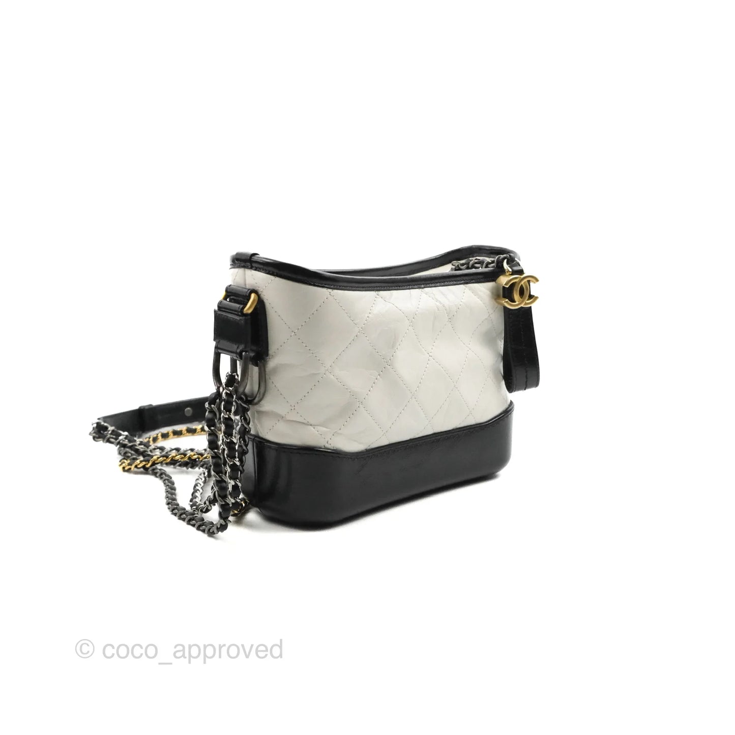 Chanel Quilted Small Gabrielle Hobo White Black Calfskin Mixed Hardware