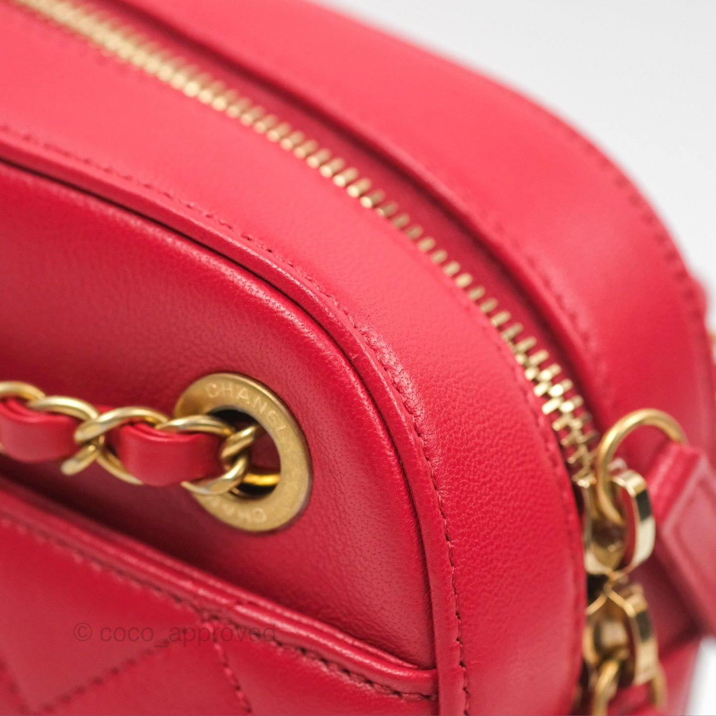Chanel Chain Infinity Camera Case Red Goatskin Aged Gold Hardware
