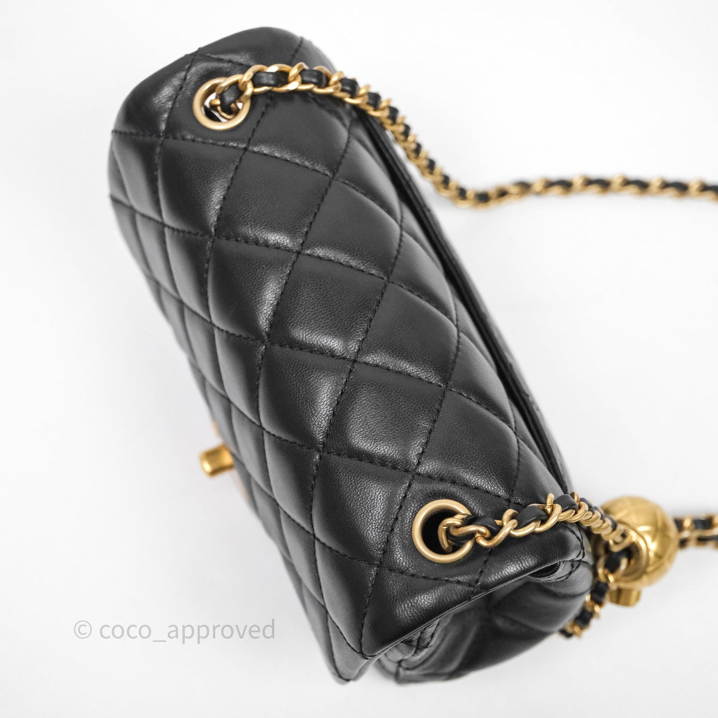Chanel Pearl Crush Mini Square Quilted Black Lambskin Aged Gold Hardware