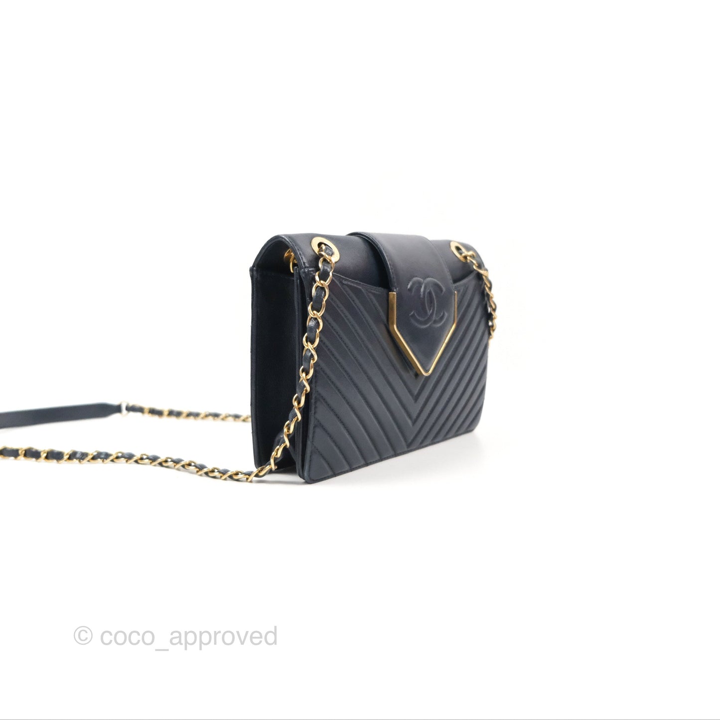Chanel Mini Collar and Tie Flap Bag Chevron Navy Sheepskin Aged Gold Hardware