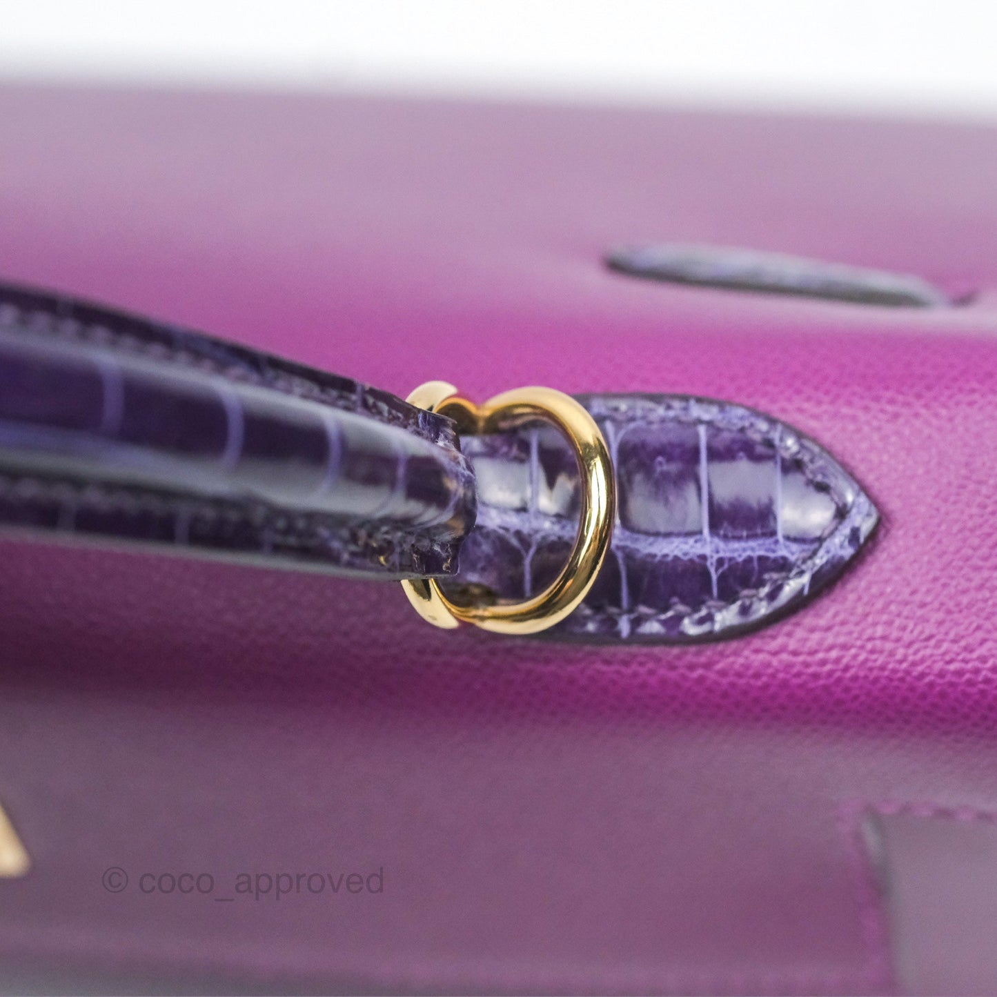 Hermès Kelly 25 Sellier Touch Anemone/ Amethyste Madame/ Croc Gold Hardware