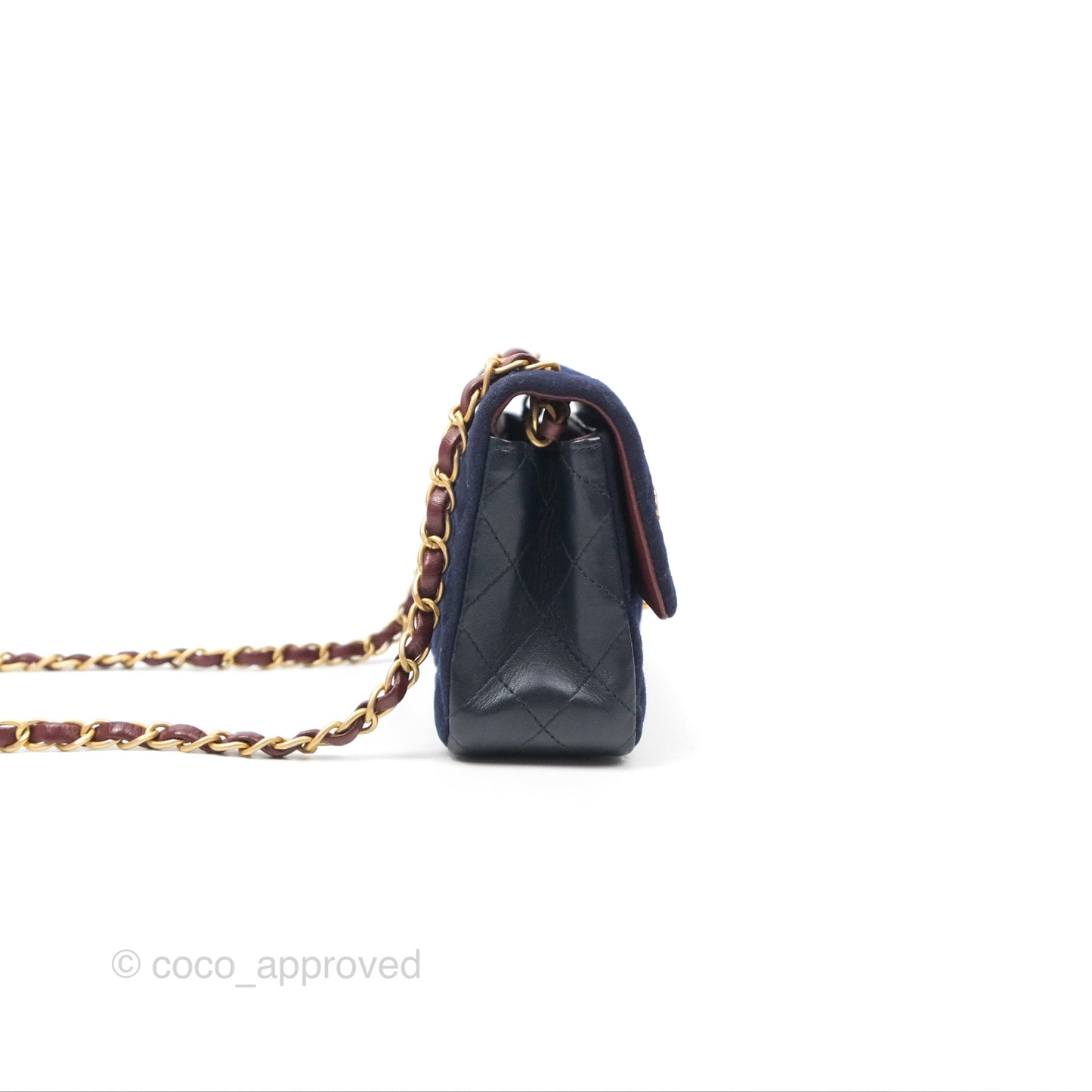 Chanel Mini Charms Rectangular Flap Navy Wool Aged Gold Hardware 18C