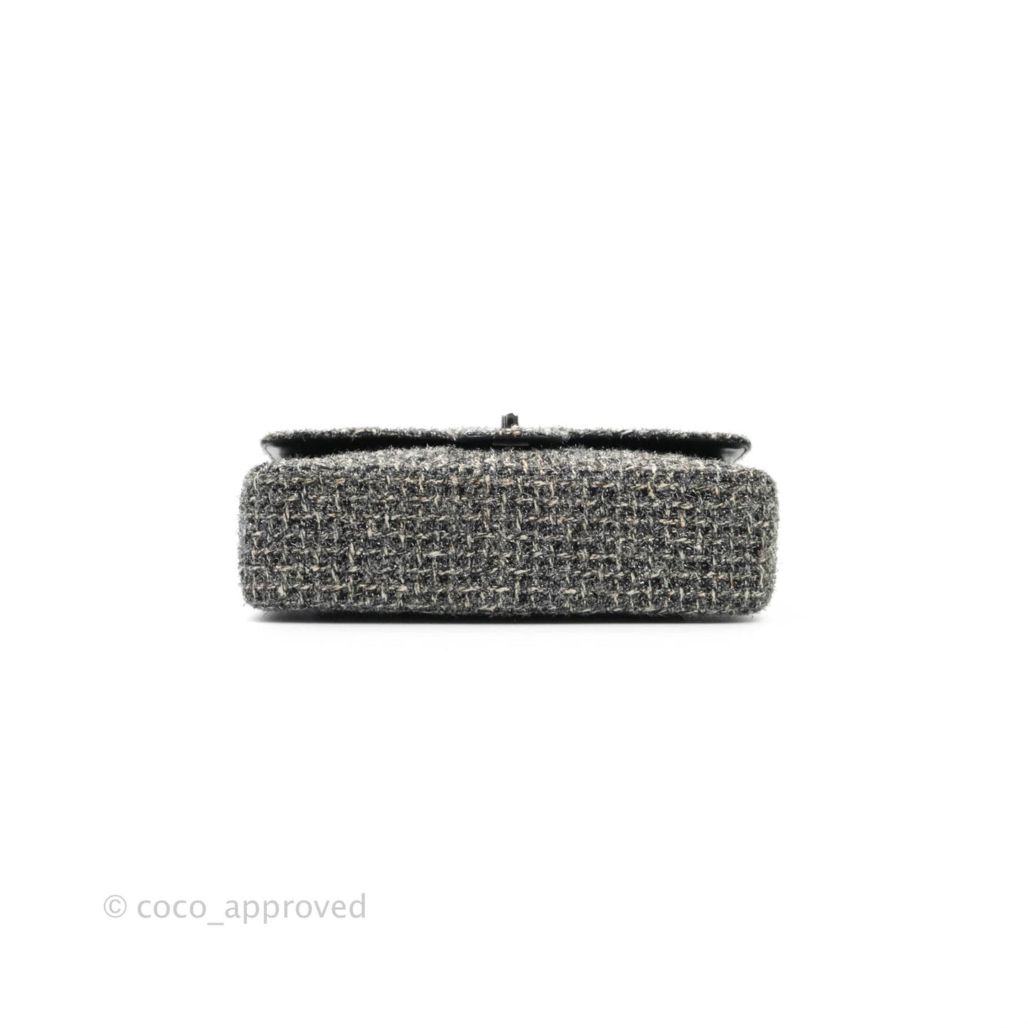 Chanel Classic M/L Medium Double Flap Black Tweed Gun Metal