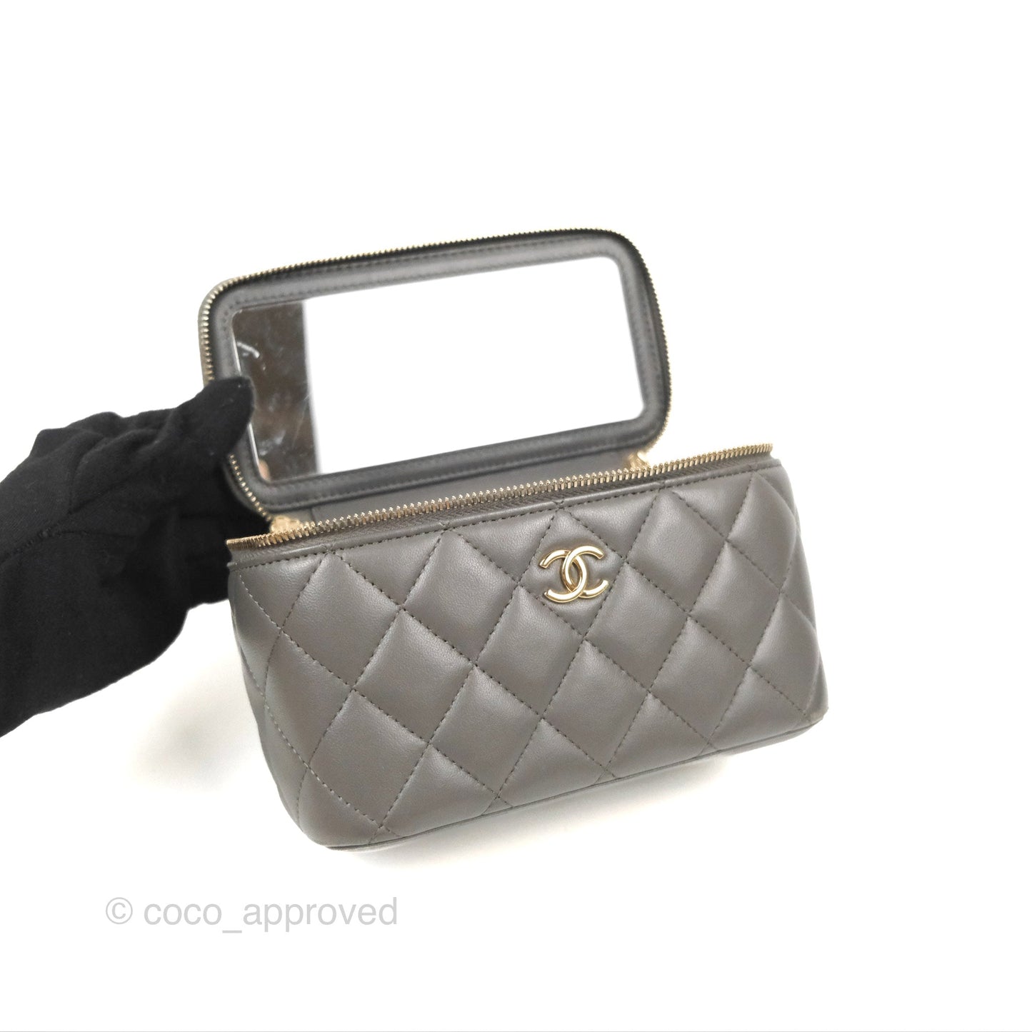 Chanel Vanity Rectangular Top Handle Dark Grey Lambskin Gold Hardware