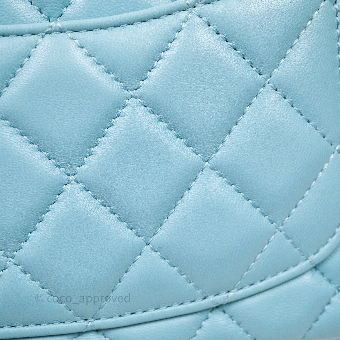 Chanel Flap Bag with Crystal Logo Top Handle Tiffany Blue Lambskin Aged Gold Hardware